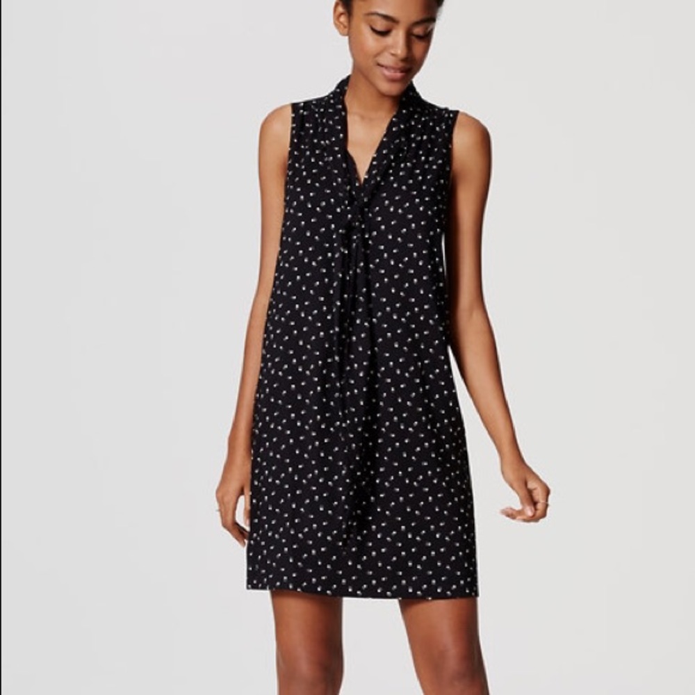 LOFT Paw Print Tie Neck Dress