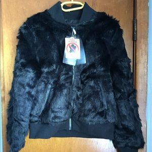 Black 100% vegan fur jacket