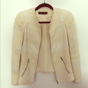 Neutral Round neck cotton zip jacket