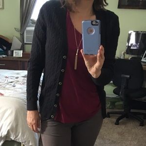 Lands End cable knit cardigan. Black. Medium