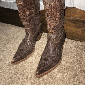 Corral Chocolate Leather Lizard Inlay Boot