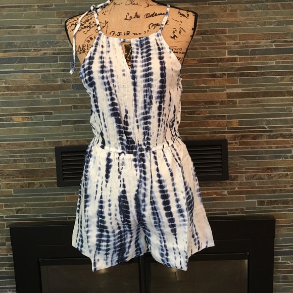 Navy Blue White Tie Dye Romper - Picture 3 of 5