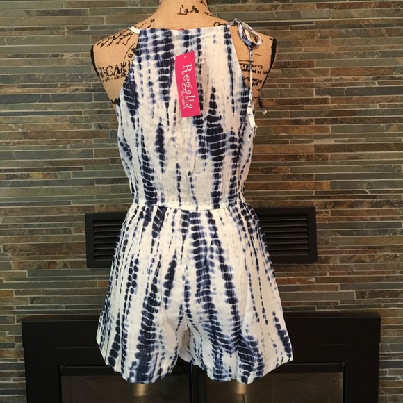 Navy Blue White Tie Dye Romper - Picture 4 of 5