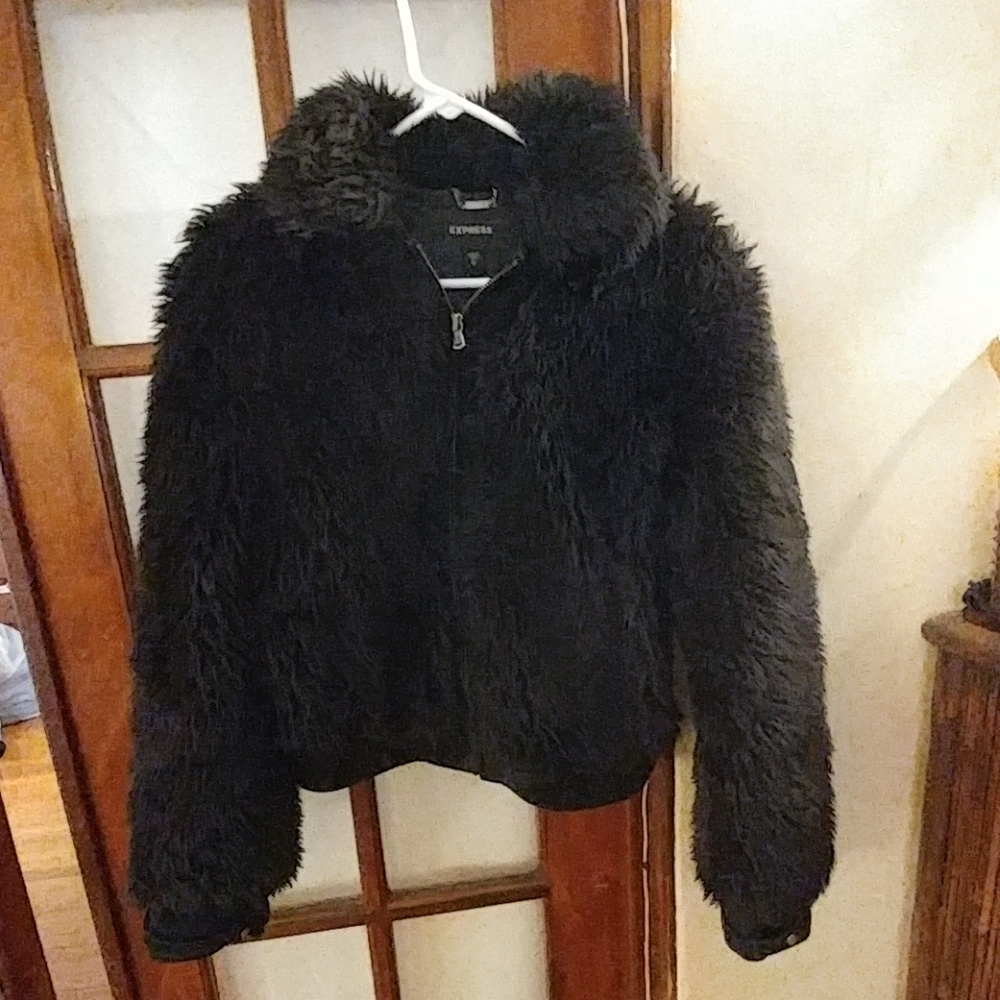 Express black faux fur coat medium