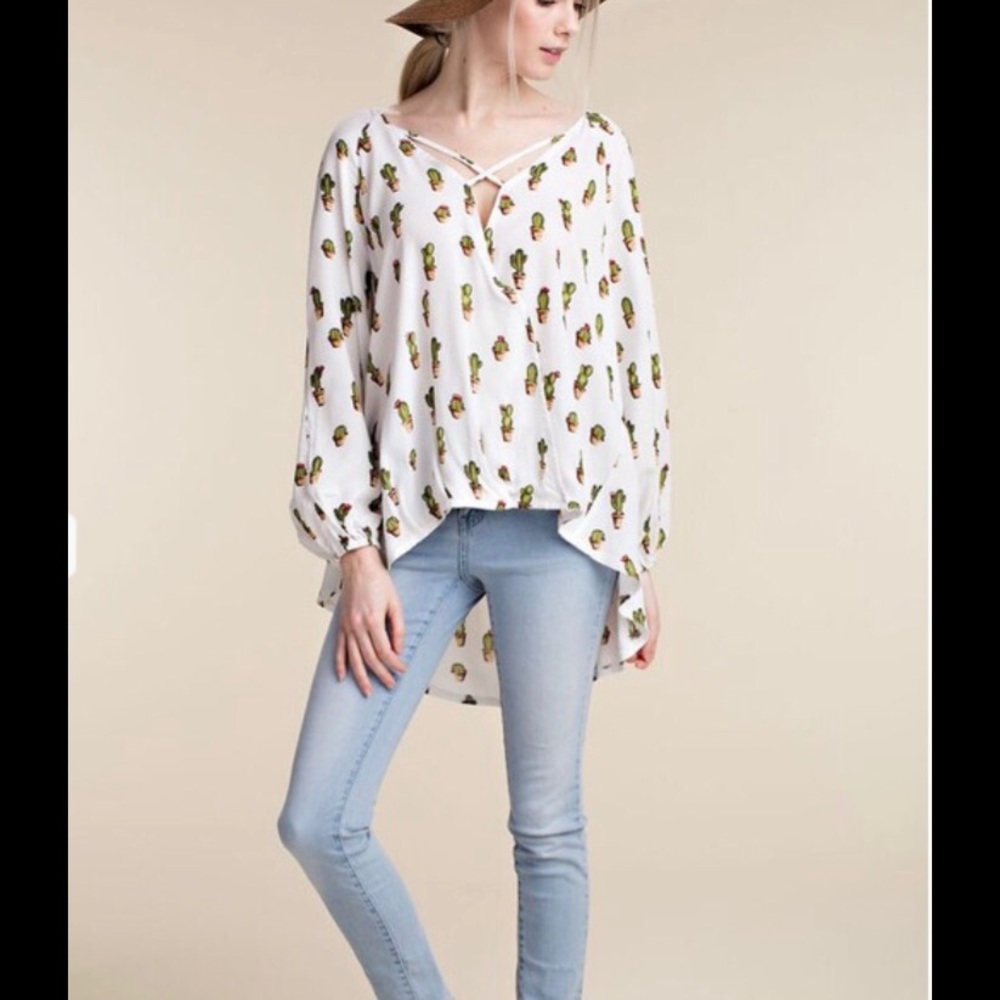 Cactus print wrap top