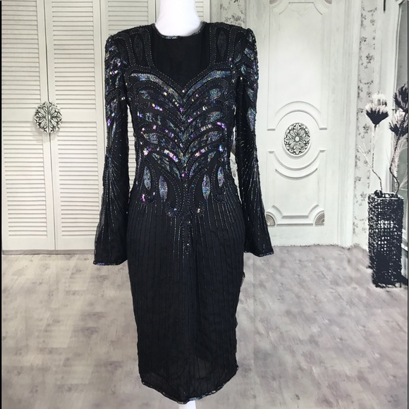 VTG Mark & John B2  Heavily Beaded Sequins S Dress - Picture 1 of 8