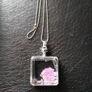 Infused flower in Square crystal necklace