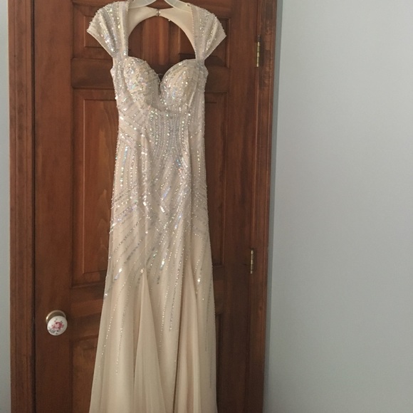 OPEN BACK Champagne Sequins Prom Dress SIZE 6 - Picture 6 of 7