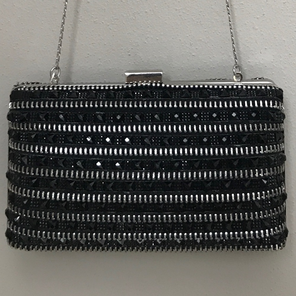 NEW!!! ZARA Woman Box Clutch With Black Gems