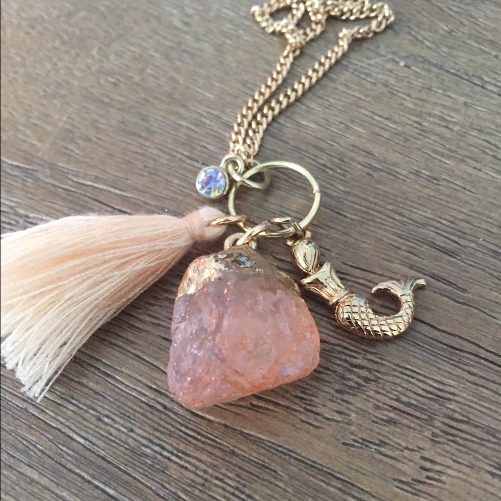 Mermaid, rose stone, tasseled necklace
