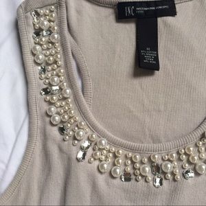 INC Pearl and Beaded Tank Top