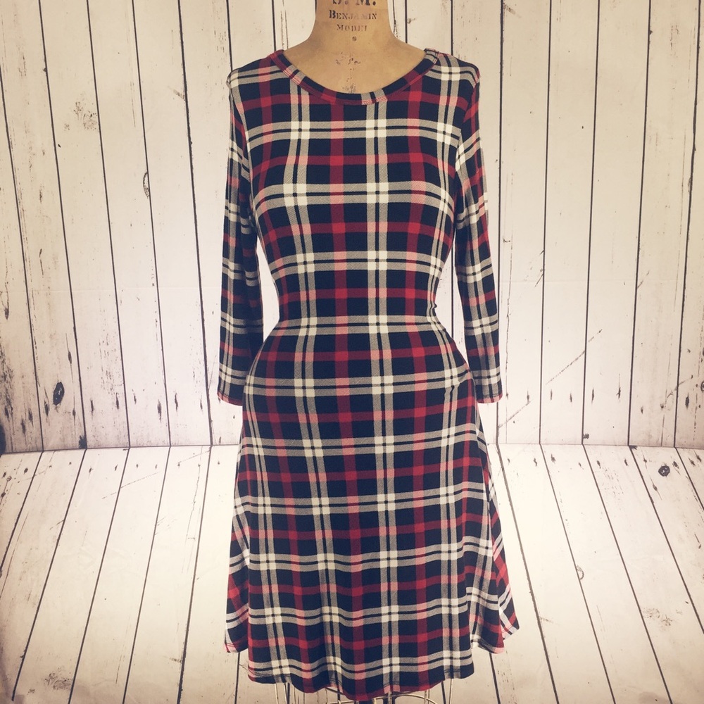 Black, Red, White Flannel Pattern Summer Dress
