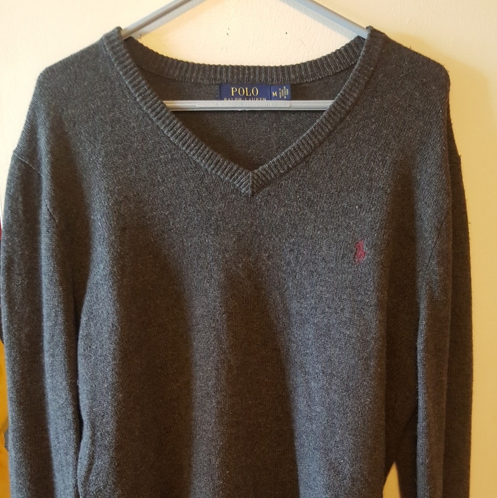 Men's Size M Gray Polo V-neck Sweater