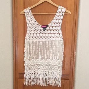 Lace Fringe Sleeveless Top NWOT