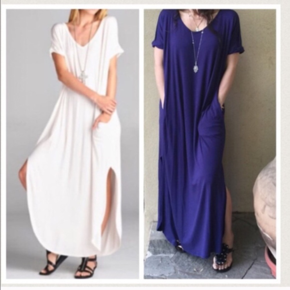 Loose fit maxi dresses-white and blue