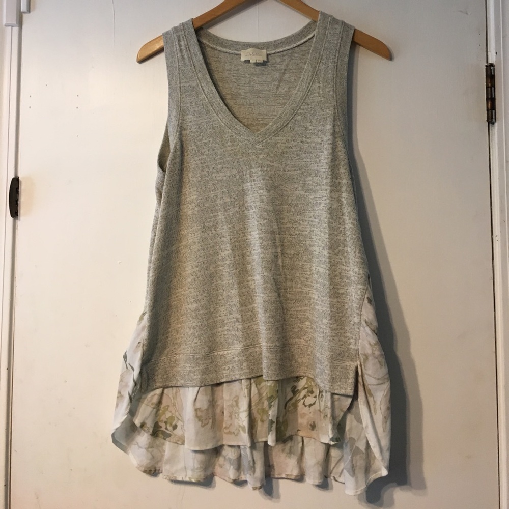 Anthropologie Grey Floral Top