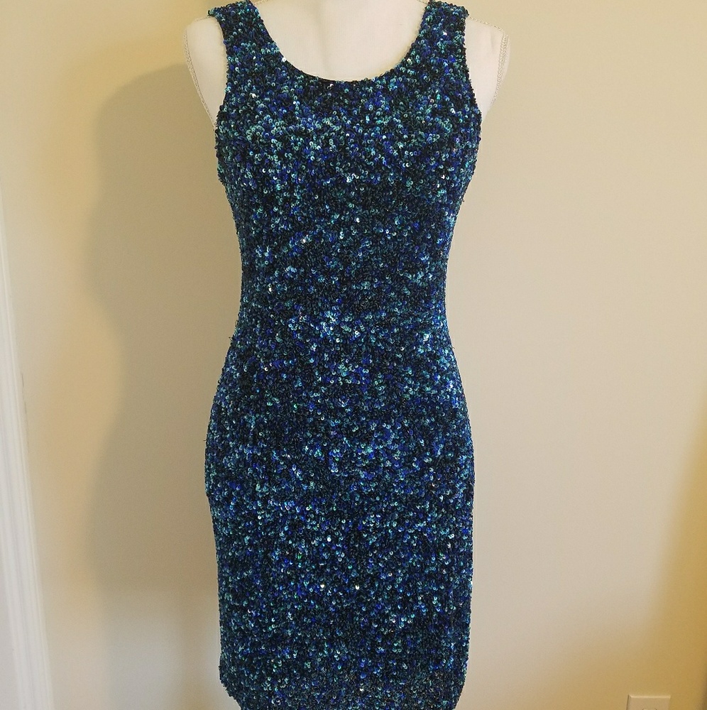 PARKER blue sequin back kenzie dress
