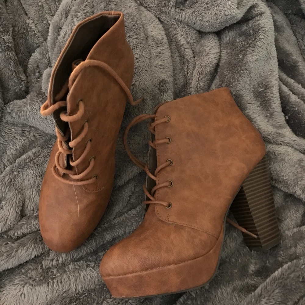 Brown heeled booties