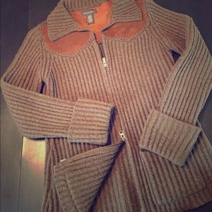 Banana Republic Lambswool & Leather Zip Up Sweater