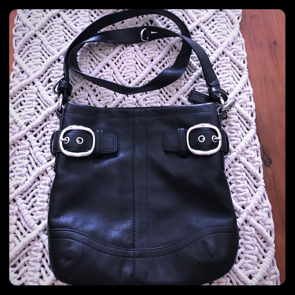 Coach classic black leather cross body hobo