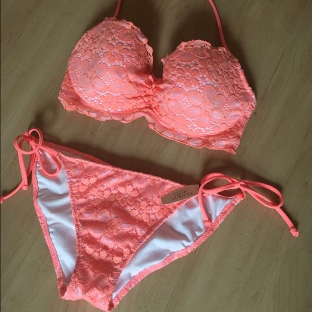 Victoria's Secret Coral Crochet Gorgeous Bikini