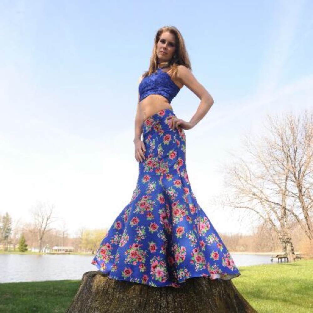 2 piece floral prom dress