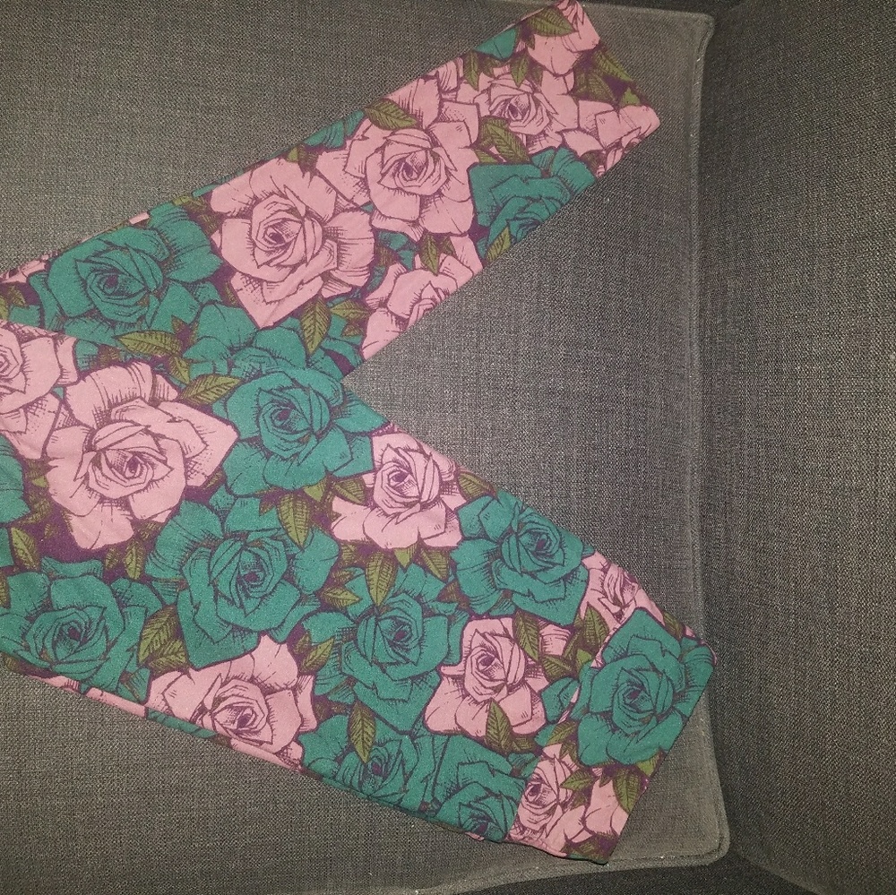 Lularoe pink and green floral leggings