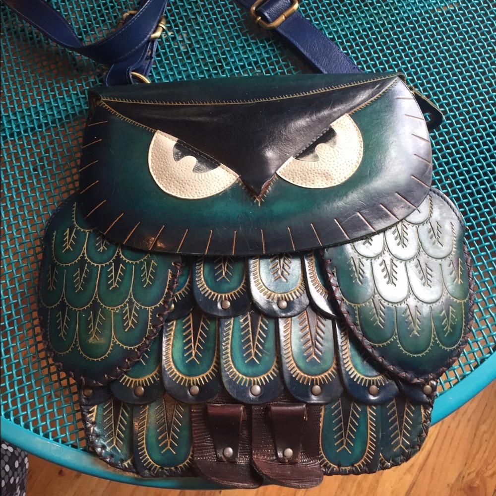 One of a kind real leather Owl Purse
