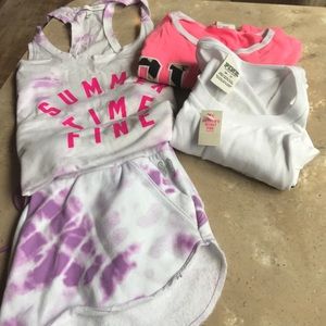 3 Victoria secret pink tops & one pair of shorts