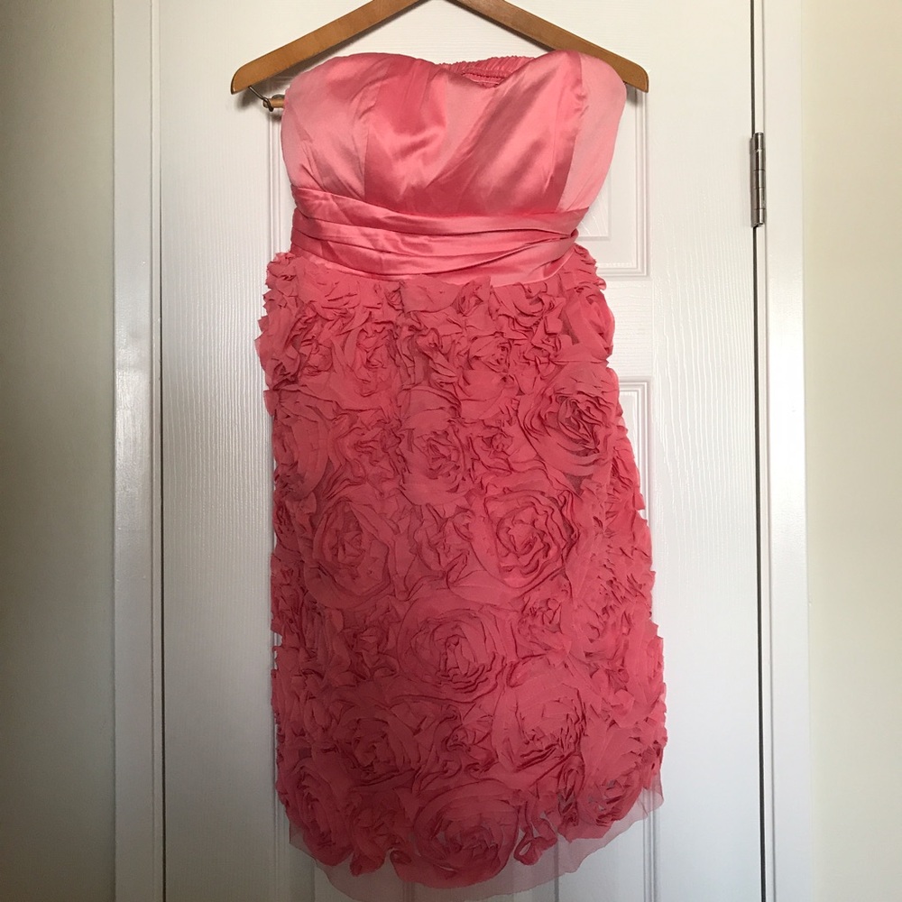 Strapless coral flower dress😍