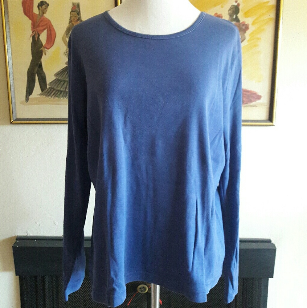 New York & Company Blue Crewneck Long Sleeve Top