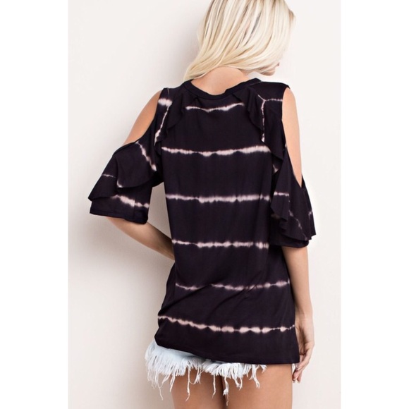 Boho Black Tie Dye Cold Shoulder Tunic Top S M L - Picture 2 of 2