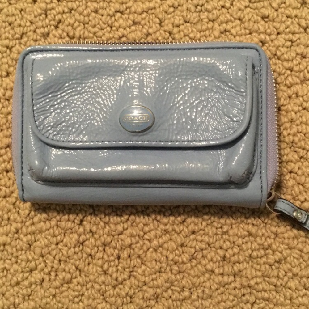 Coach Light Blue Patent Leather Wristlet