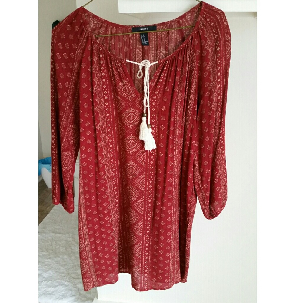Deep Red Flowy Shirt-Dress