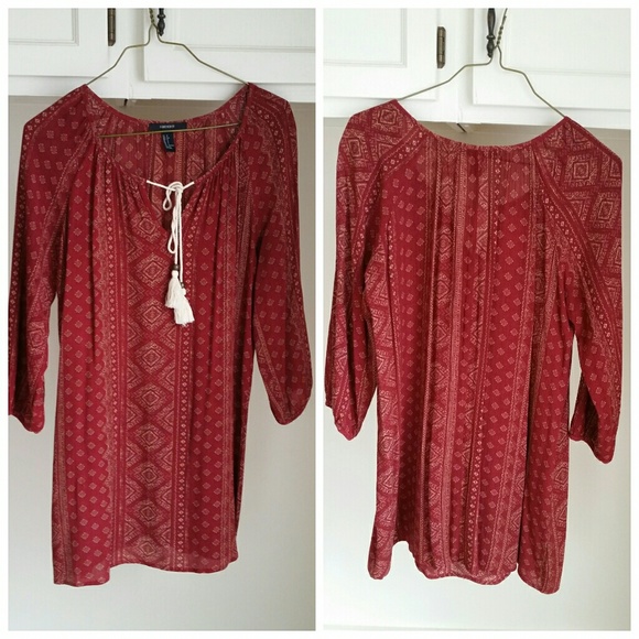 Deep Red Flowy Shirt-Dress - Picture 2 of 5