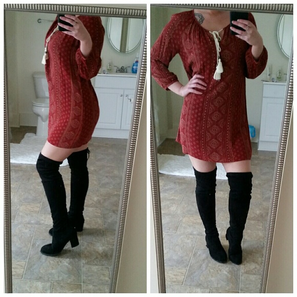 Deep Red Flowy Shirt-Dress - Picture 3 of 5