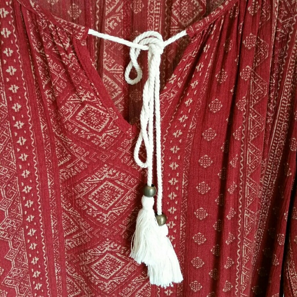 Deep Red Flowy Shirt-Dress - Picture 5 of 5