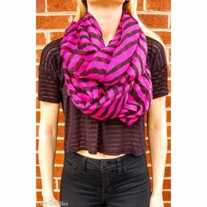 Women's pink and black striped infinity scarf