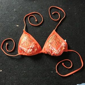 Orange Beaded Triangle Swimsuit Top - S