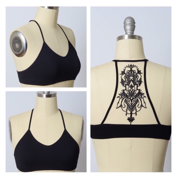 Bohemian Black Mesh Tattoo Racerback Bra XS/S M/L - Picture 6 of 6