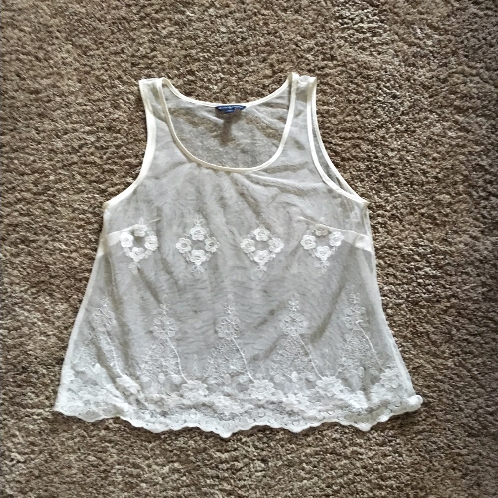 American eagle white sheer lace scalloped top