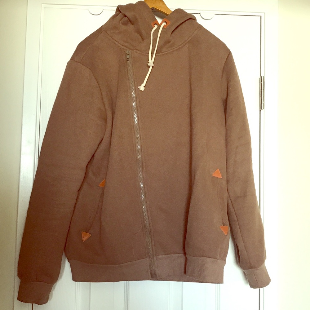 Cupshe Brown, angled zipper, hooded sweatshirt
