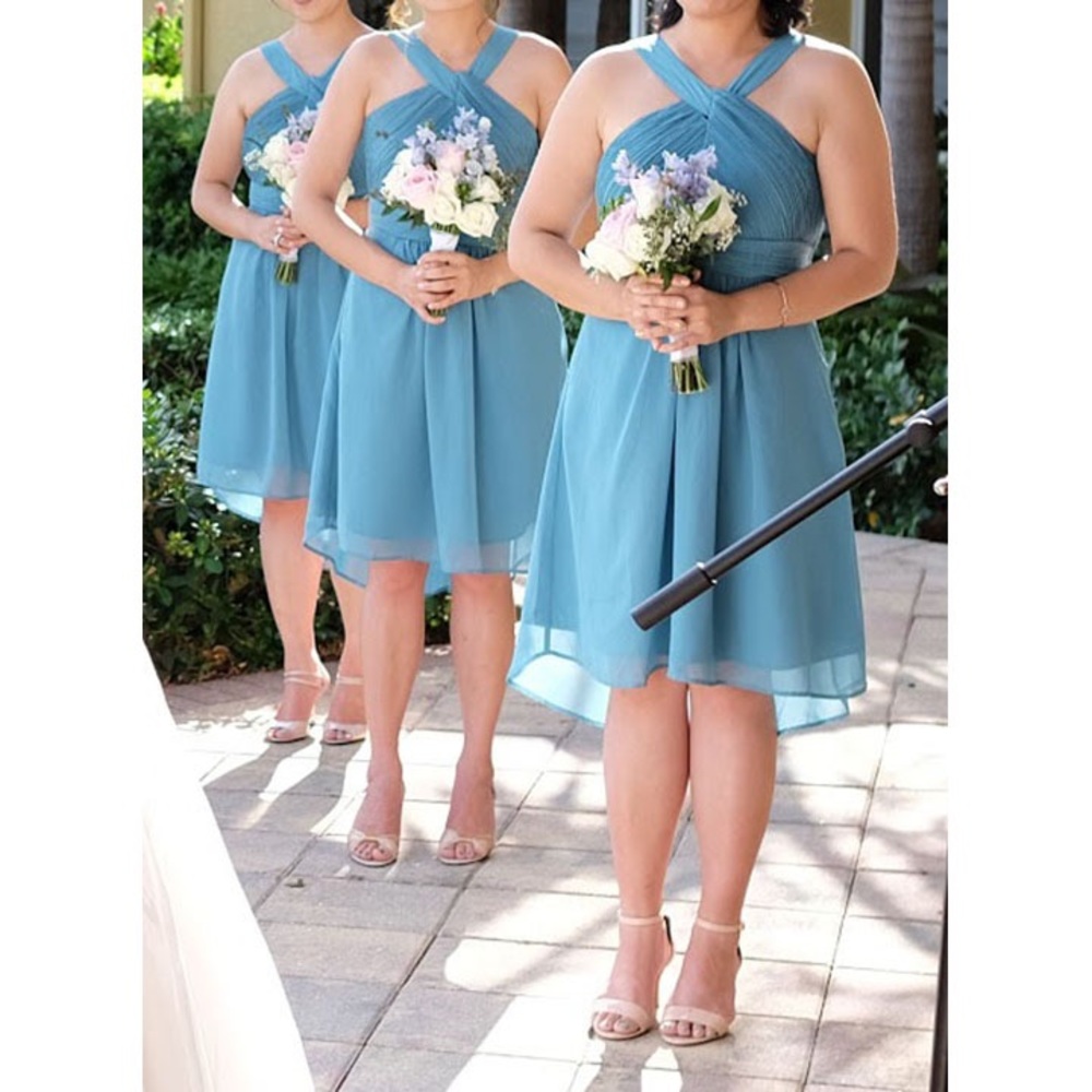 Halter Neck Chiffon Bridesmaid Dress Blue Ocean