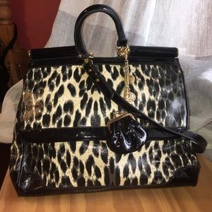 Large black and white leopard print purse