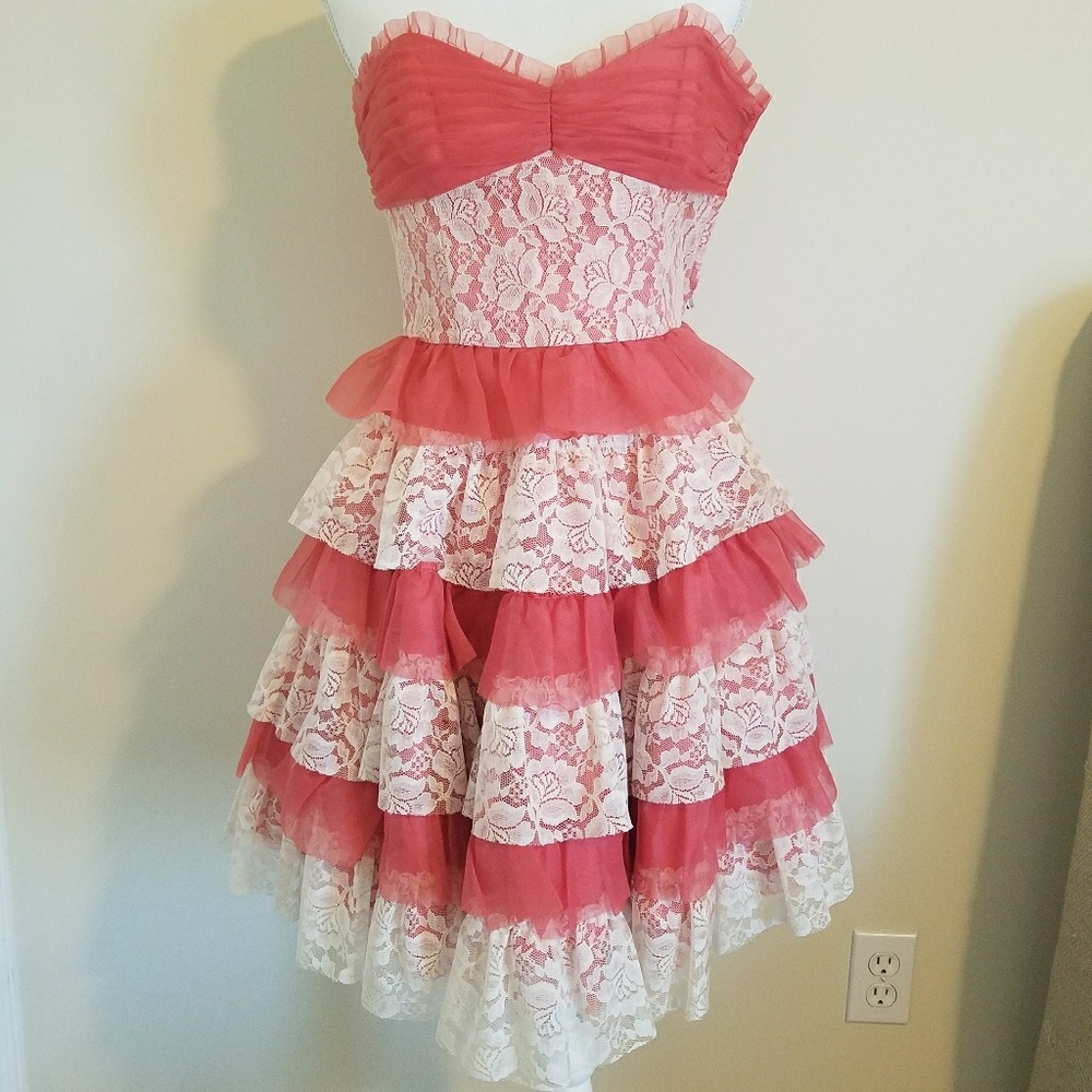 BETSY JOHNSON salmon tulle and cream lace dress, 4