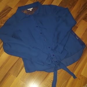Candie's Royal Blue Tie Front Lace Accent Blouse