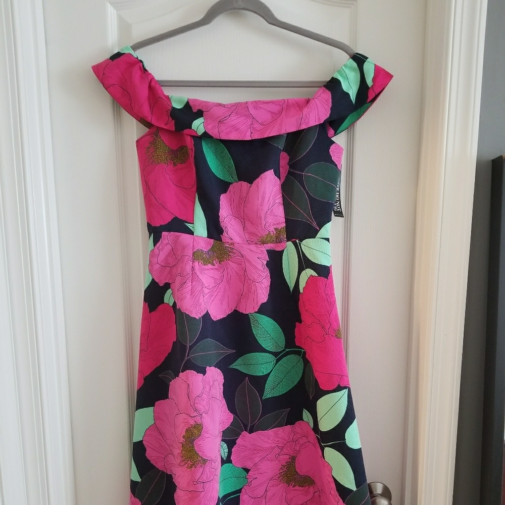 Off the shoulder high low flower print dress