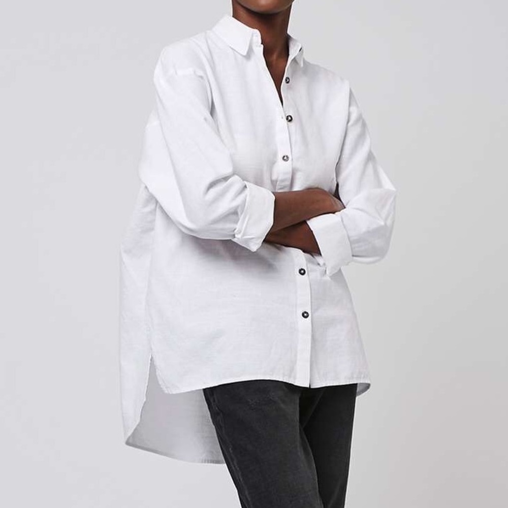 Topshop Oversized Chambray Linen White Button Up