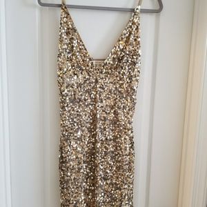 Gold sequin mini dress