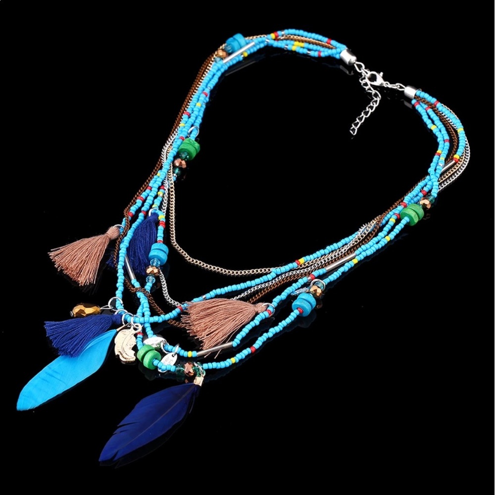 Multilayer Feather, Tassel, Bead & Charm Boho NWT - Picture 5 of 7